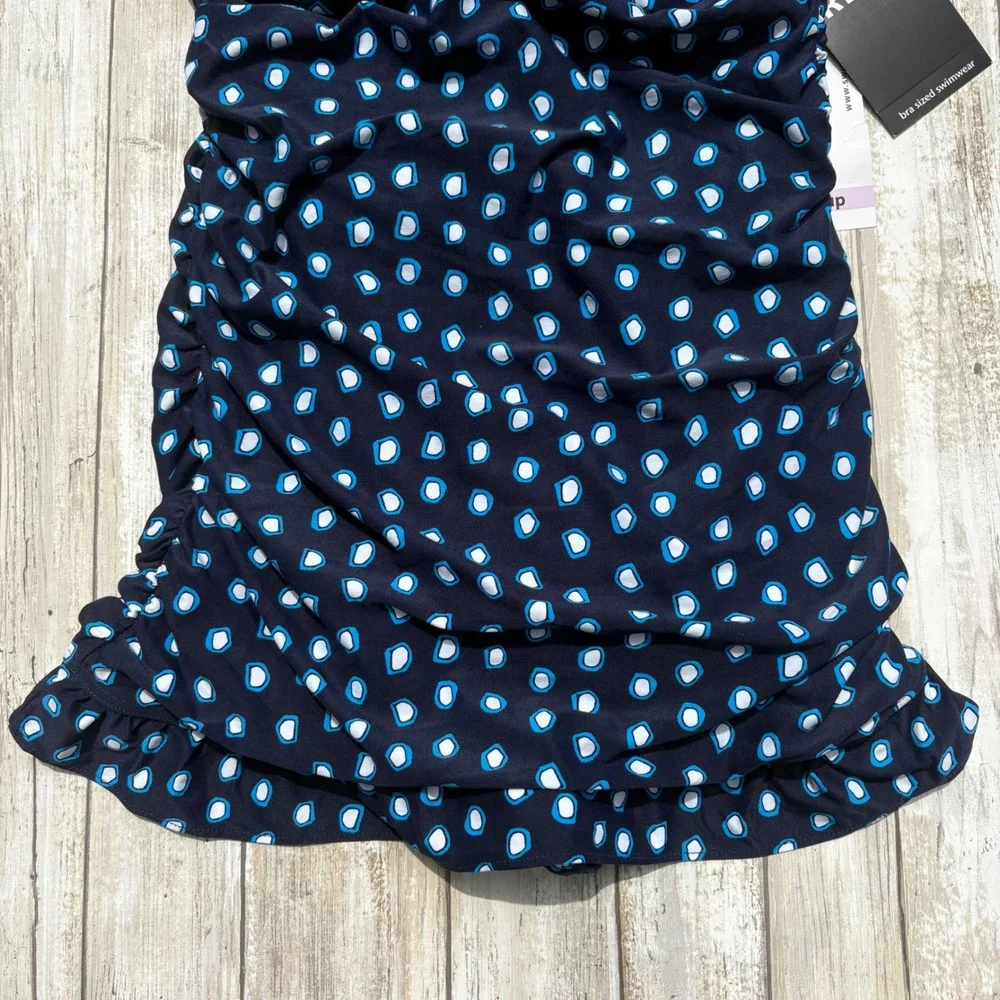 Coco Reef Swimdress 32C Navy Blue NWT Ruched Underwire Ruffle Swimsuit Slimming - Picture 4 of 14